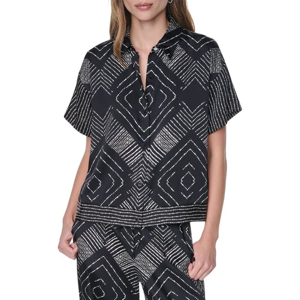 Dkny Womens Drop-Shoulder Printed Top, Black